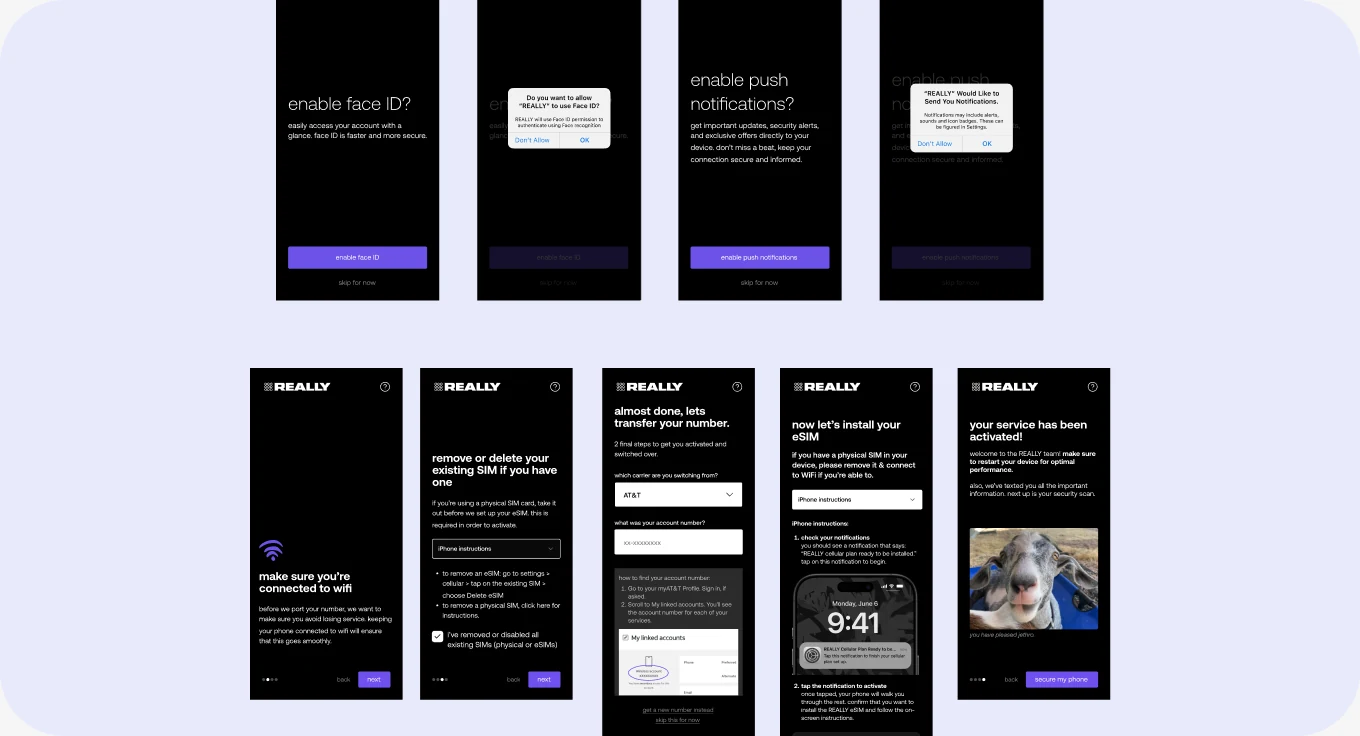 Readiness check and onboarding screens