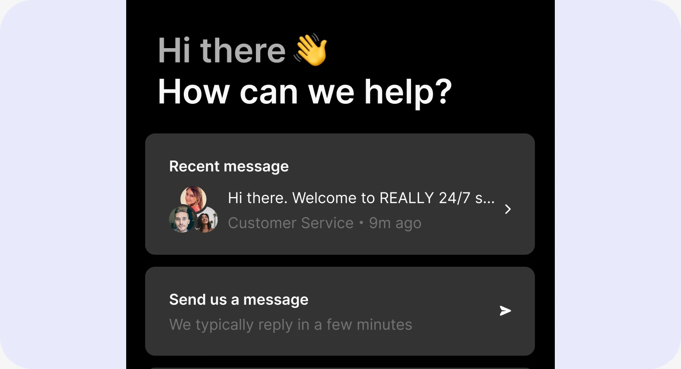 In-app 24/7 customer support chat